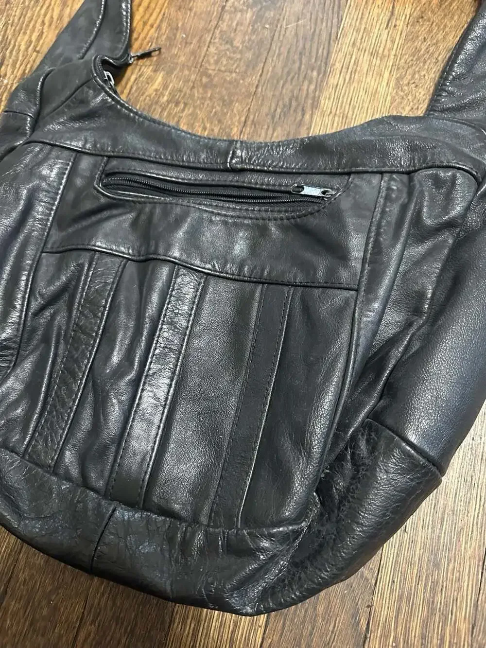 Vintage Genuine Leather Hobo Shoulder Bag Handcrafted in Mexico
